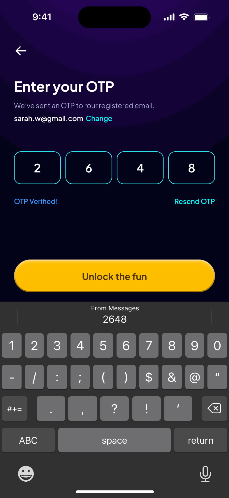 One-time code confirmed
