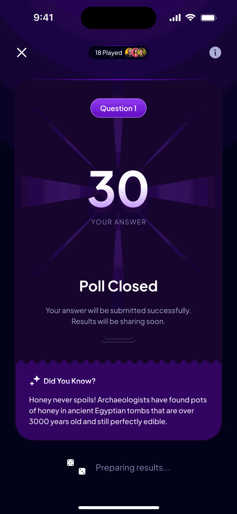 Poll closed, the answer held on screen