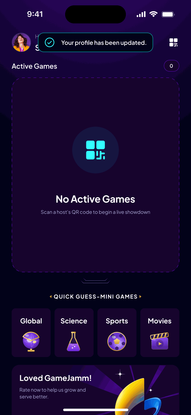 Home screen with no active games